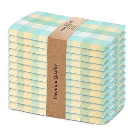 Urban Villa Cotton Dinner Napkins Set of 12 Highly Absorbent Soft Premium Cloth Napkins 20x20 Inches Hotel Quality Reusable & Washable Table Dinner Napkins for Home (Green Sand Buffalo Checks)
