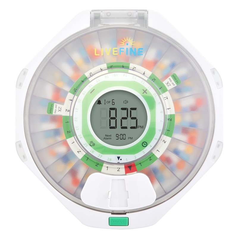 Live Fine 28-Day Automatic Pill Dispenser Frosted Lid with Upgraded