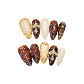 Almond Shape amber-colored& pearl-white, Iris flower& rose window accessory with two color 10 Pieces (Church window, Medium hands)