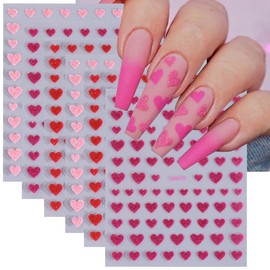 Heart Nail Art Stickers Valentine’s Day Heart Nail Decals 6PCS Red Pink Shining Love Heart 3D Self-Adhesive Valentines Nail Art Decorations Supplies Heart Nail Stickers for Nail Art Manicure Design