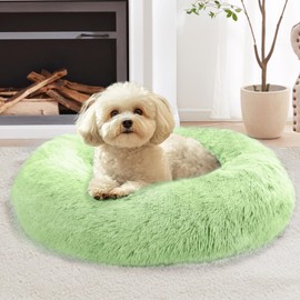 JOLLYVOGUE Calming Dog & Cat Bed for Large Dogs, Anti-Anxiety Donut Cuddler Cozy Soft Round Bed with Anti-Slip Bottom, Fluffy Faux Fur Plush Cushion Beds for Medium Dogs (36")