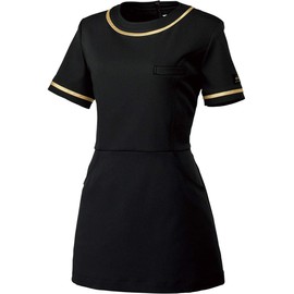 Michelclan MK0022 C-10 Women's Tunic with Zipper Back, Simple, High Waist, Anti-Permeability, Stretch, Antibacterial, Industrial Washing, Black