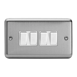 Varilight 4-Gang 10A 1- or 2-Way Rocker Switch (Twin Plate) Matt Chrome
