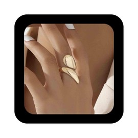 Vacaonio Minimalist Open Gold Adjustable Chunky Ring Polished Dome Teardrop Open Rings Metal Twisted Wrap Finger Ring Geometric Statement Cuff Rings Jewelry for Women