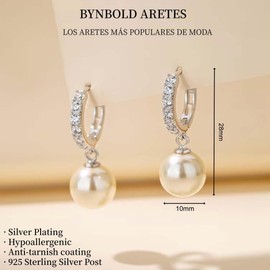 Aretes Perlas Mujer, Arracadas de Plata 925, Perla Cultivada 10cm, Pendientes Aros, Elegantes Joyeria Accesorios para Mujeres, Cumpleaños Regalos para Mujer, Esposa, Mamá, Novia