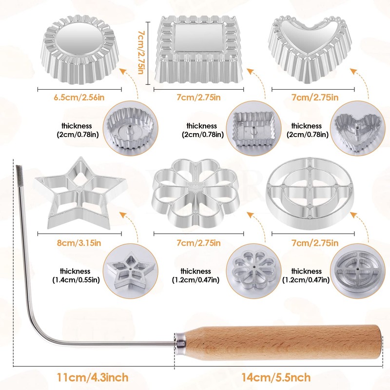 7 Pieces Rosettes Timbale Set, Rosette Iron Set with Handle,