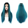 Long Straight Hair Wig Gradient Green Color Centre Parting Hairstyle