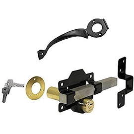 Haven Heritage® - Long Throw Gate Lock Double Set with Dual-Side Handle, Security Rim Lock for Wooden Gates, Wooden Garden Gates, Stainless Steel with 5 Keys, 70mm