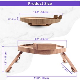 Ecomyudi Couch Cup Holder Tray - Bamboo Sofa Arm Tray Food Trays for Eating on Couch with 360°Rotating Bracket for Phone & Pad Anti-Slip TV Tray Table