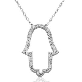 My Daily Styles 925 Sterling Silver Women's Evil Eye Hamsa White CZ Pendant Necklace