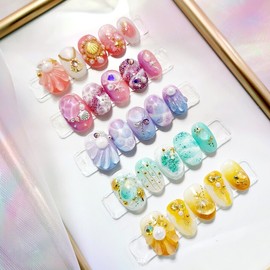 Summer Collection Summer sea shell scallop nail - MIX (made with different colors left and right) / 썸머컬렉션 여름 바다 조개 가리비 네일 - MIX(색상왼&오 다르게 제작)
