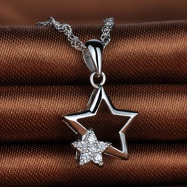 Unendlich U Fashion Doppel Sterne Damen Mädchen Halskette 925 Sterling Silber Zirkonia Anhänger Kette mit Anhänger, Silber