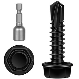 Etauwe #8 x 3/4" Hex Washer Head Self Tapping Screws, TEK Screws, Self Drilling, Stainless Steel 410 Sheet Metal Screws, Black Finish, 100 PCS