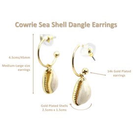 BellaMira Lifestyle Accessories 'Spirit of the Ocean' Cowrie Shell Layer Necklace or Earrings Gold Plated (as chosen) Elegant Jewellery Gift Boxed ('Spirit of the Ocean' Shell Hoops)