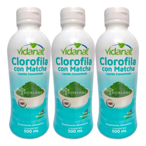 3 Pzs Clorofila Con Matcha 500 Ml Vidanat