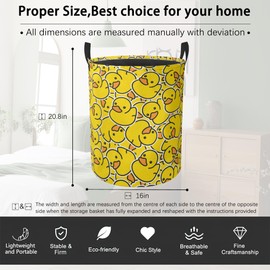 Yellow Duck Laundry Hamper,Cute Animal Clothes Hamper,Waterproof Oxford Toy Storage Collapsible Laundry Basket for Dorm Room,Bedroom,Bathroom,16x20 Inch