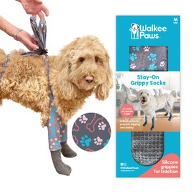 WALKEE PAWS Stay-on, Non-Slip Dog Socks to Prevent Licking Paws and Slipping on Hardwood Floors. Seen on Shark Tank, Never Lose a Dog Sock Again (Medium) Grippy Socks with All Around