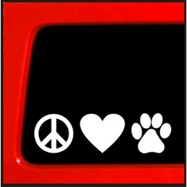 Sticker Connection | Peace Love Paw Bumper Sticker Decal for Car, Truck, Window, Laptop | 2"x6" (White)