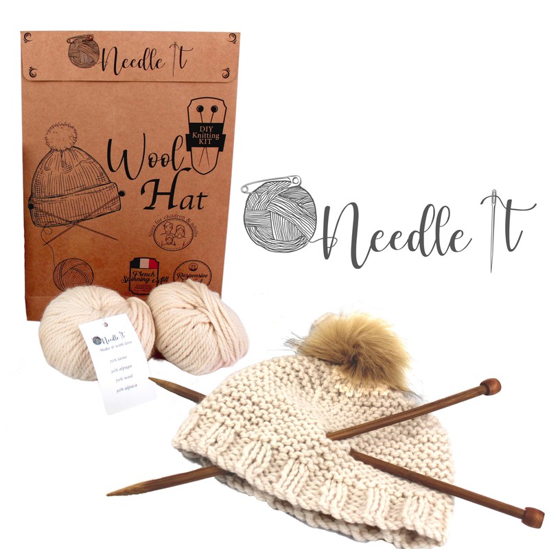 Needle It® Knitting Set Hat Complete Ecru - Wool Hat