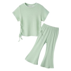 Miipat Baby Girl Clothes Set Short Sleeve Top with Pants Set 2Pcs Toddler Girls Soft Casual Outfits Summer Clothing for Girl Green 110 3-4 Years