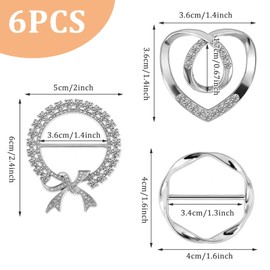 Apausvcm 6Pcs Silk Scarf Ring Clip, T-shirt Sweater Shawl Ties Clips for Women Fashion Metal Scarves Clasp Waist Buckle Round Brooches for Shirts Clothing Silver Zinc Alloy Clothing Ring Wrap Holder