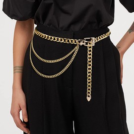 HIQUACC Punk Rock Metal Chunky Waist Chain Belt Buckle Type Jewelry Belly Chain for Women (Gold 3-M)