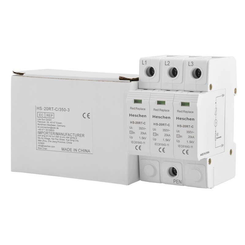 Heschen Surge Protector SPD, HS-20RT-C, 3P 350VAC 20KA, Integrated Replaceable