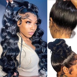 celaude Body Wave 360 Lace Front Wigs Human Hair Pre Plucked 360 Full Lace Frontal Human Hair Wigs for Women Hd Lace Wig with Baby Hair Around Natural Color 32 inch