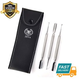 Cuticle pusher stainless steel cutter spoon nail cleaner trimmer angled edge remover black nails curved head double side ergonomic flat file German tool care Case (Nail Cutter Trimmer Pusher)