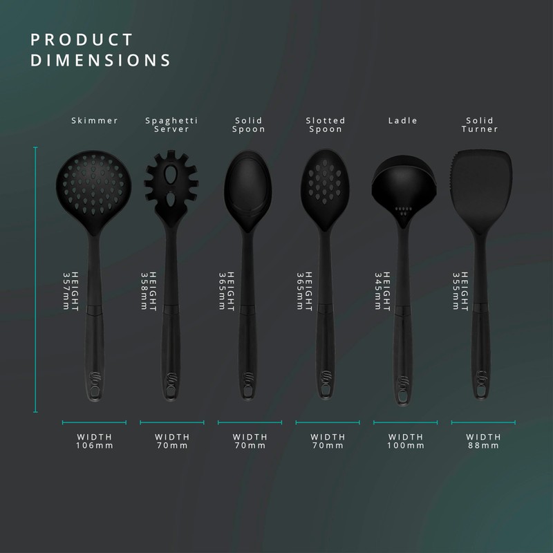 Swan SWKA61011BLKN Stealth 6 Piece Kitchen Tool Set, Spaghetti Server,