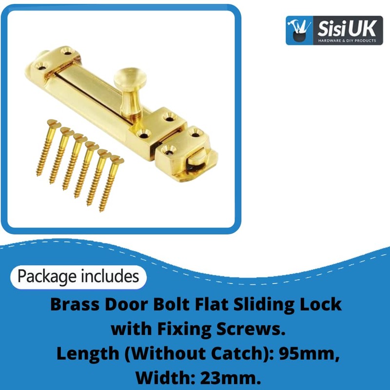 Brass Door Bolts 4 Inch Flat Bolt Surface Door Latches