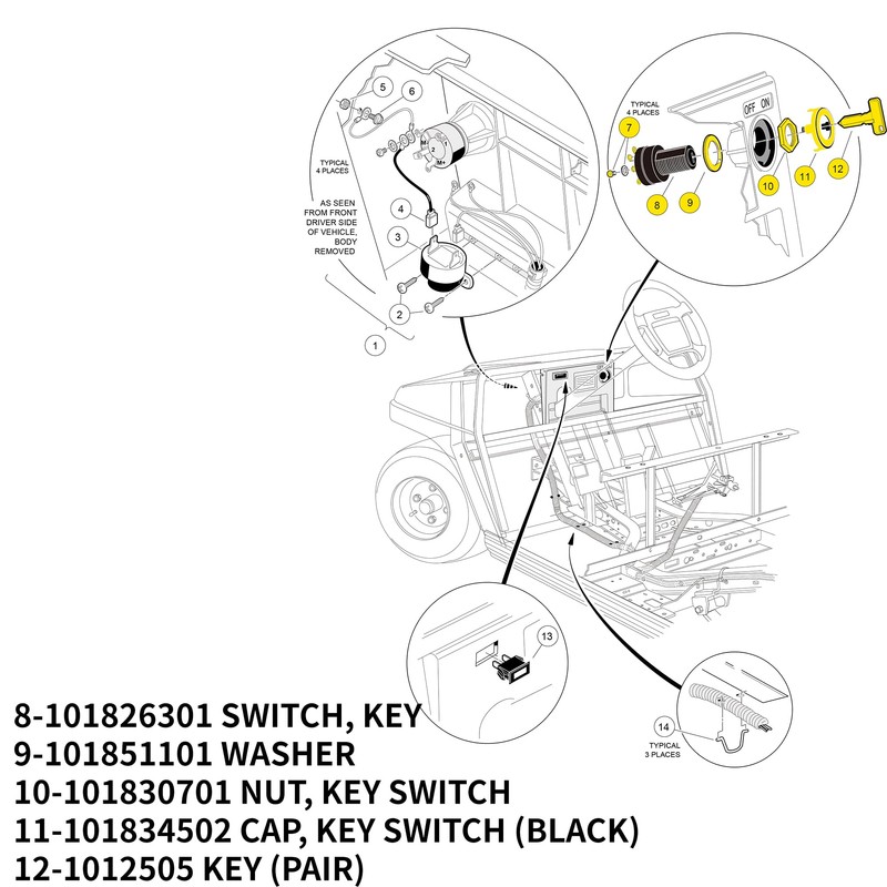 WHITE HAND Golf Cart Switch Starter Ignition with Keys for