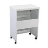 Folding sewing machine table with storage shelves and lockable casters,