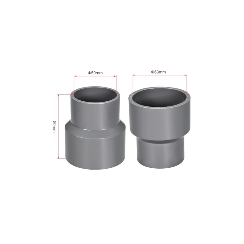 sourcing map PVC DWV Reducing Coupling Schedule 40 Gray 50mm