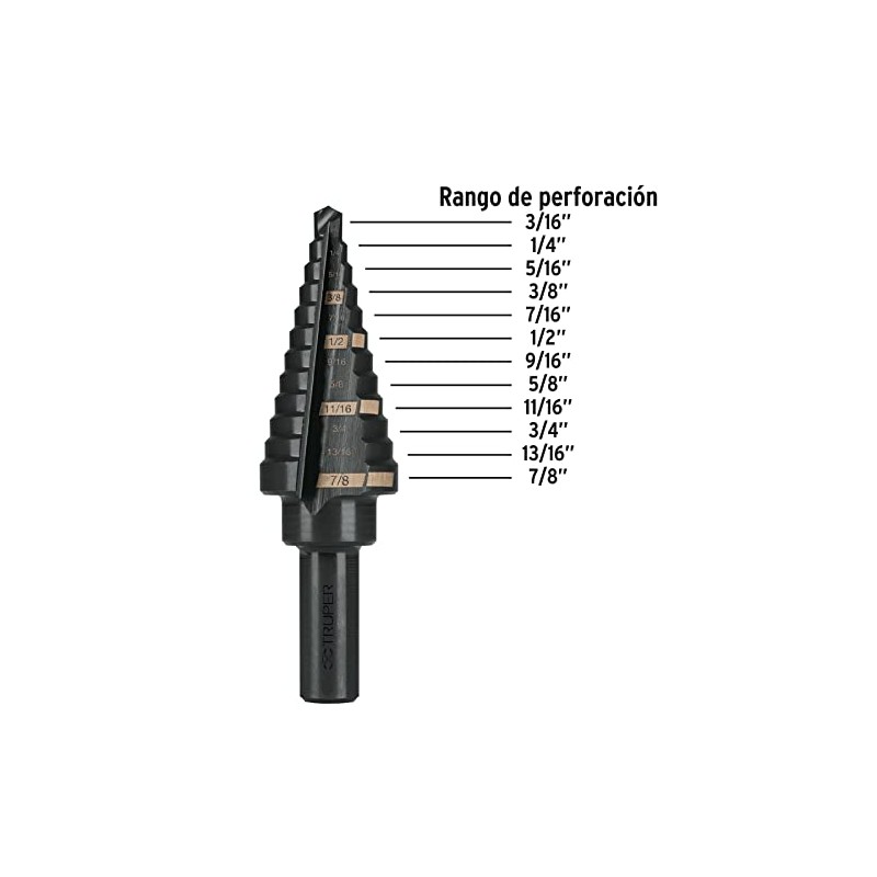 Truper BES-12, Broca escalonada óxido negro 12 escalones 3/16" a