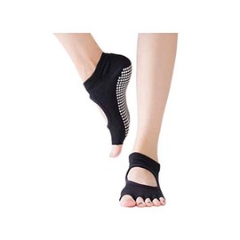 Calcetines para Yoga y Pilates ANTIDERRAPANTES sin dedos. Accesorio, medias antideslizantes, ideales para yoga y pilates. Calcetas de mujer tipo zapatillas sin dedos. (Negro)