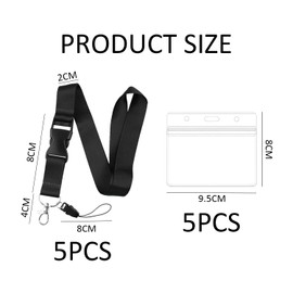5 Pieces Black Lanyards, 5 Pieces Clear Card Holders, Lobster Clasp Lanyards, Id Lanyards, Student Id Lanyards, Adjustable Lanyards
