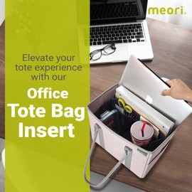 meori Office Tote Bag Carry Laptop Essentials Sturdy Bottom Stays Upright 3 Handy Pockets (Grey) INSERT ACCESSORY