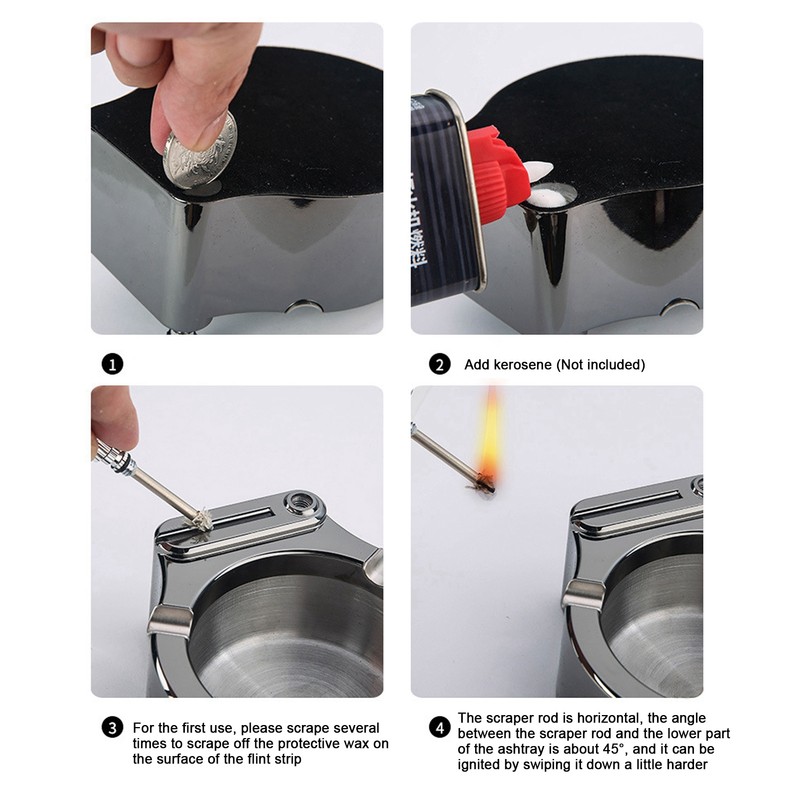 Stainless Steel Ashtray with Matches Lighter Function for Home Office