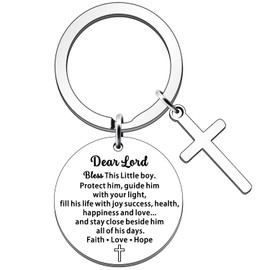 JETTOP Christening Gifts for Boy Keyring Easter Baptism First Communion Confirmation Gifts for Boy Bless This Little Boy