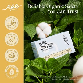 100% Organic Panty Liners for Women, Ultra Thin Cotton Cover, Regular Pantiliners, Light Absorbency, Unscented Barely There Pantie Liners, Individually Wrapped (Regular Liner, Size 1, 40ct)