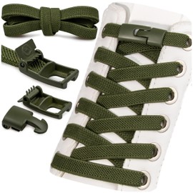 SULPO Elastic Shoelaces without Tying - 100 cm Long, Flat Rubber Quick Release, No Tie Sneakers, Olive Green 2 Pairs, Unit size