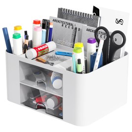Senders Desk Organiser with 2 Drawers Desk Tidy Organiser with Pen Holder Desktop Stationary Organiser for School Office Home Makeup Desk Supplies Practical and Stylish Storage Solution