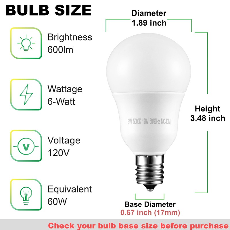 Maelsrlg E17 Intermediate Base LED Bulb, 6W (60 Watt Equivalent)