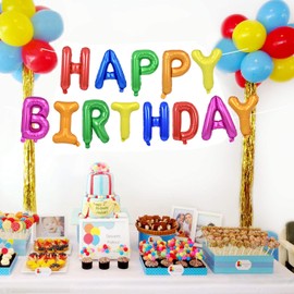 TONIFUL 16 Inch Rainbow Happy Birthday Balloons Banner Foil Letters Sign Mylar Balloons Bunting Reusable Ecofriendly Material for Birthday Decorations Party Supplies for Girls Boys Kids Adults