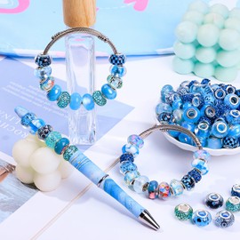 Victlov European Large Hole Beads Spacer Beads Charm Fairy Wands Beads Rhinestone Craft Beads for DIY Bracelet Jewelry Making (Lake Blue)