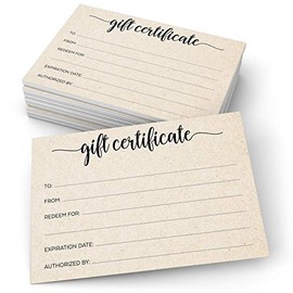 321Done Rustic Gift Certificates – Made in USA (24 Cards) Blank Fill-in Vouchers Simple Kraft Tan Write-in Generic 4x6 Small Service Business, Beauty Spa, Salon, Holiday Birthday Anniversary Coupon