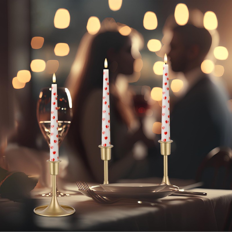 AFINETH Valentine Day Flameless Taper Candles with Heart, 9.6" Real