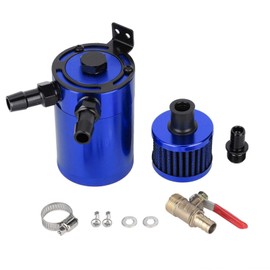 Aramox Tanque de Aceite para Coche, depósito de depósito de Aceite de aleación de Aluminio Universal, Bote de Captura con Kit de Accesorios de 2 Puertos, Negro, Azul, Rojo(Azul)