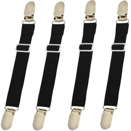 BBDOU Bed Sheet Clips Straps Sheet Holder Mattress Clips, Adjustable Elastic Bed Sheet Grippers Straps Suspender Fasteners Holder (Black Set of 4)